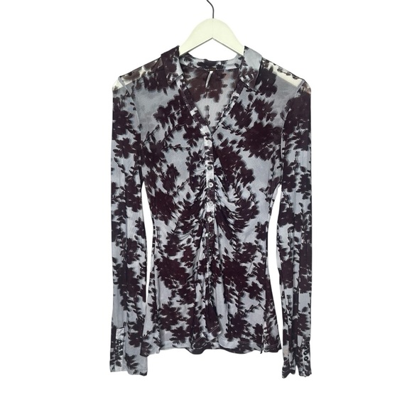 Free People Lucky Shirtee Blue Brown Floral xs - Picture 2 of 5